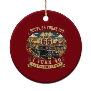 Route Highway 66 Turns 100 I Turn 40 Ceramic Ornament Vintage 1986 Road Sign Antique Car Lover 40th Birthday Gift