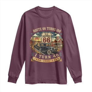 Route Highway 66 Turns 100 I Turn 40 Long Sleeve Shirt Vintage 1986 Road Sign Antique Car Lover 40th Birthday Gift