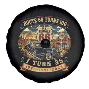 Route Highway 66 Turns 100 I Turn 35 Spare Tire Cover Vintage 1991 Road Sign Antique Car Lover 35th Birthday Gift