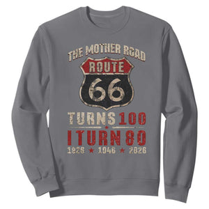 Route Highway 66 Turns 100 I Turn 80 Sweatshirt Vintage 1946 Road Sign 80th Birthday Gift