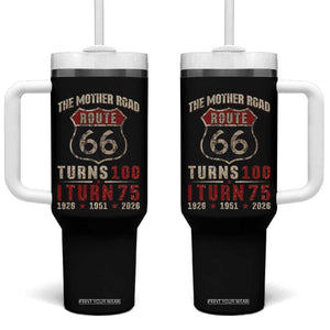 Route Highway 66 Turns 100 I Turn 75 Tumbler With Handle Vintage 1951 Road Sign 75th Birthday Gift