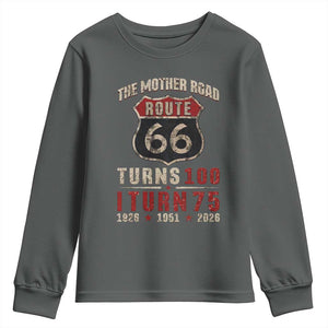 Route Highway 66 Turns 100 I Turn 75 Youth Sweatshirt Vintage 1951 Road Sign 75th Birthday Gift