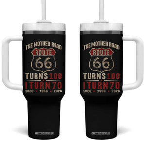 Route Highway 66 Turns 100 I Turn 70 Tumbler With Handle Vintage 1956 Road Sign 70th Birthday Gift