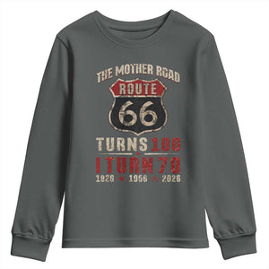 Route Highway 66 Turns 100 I Turn 70 Youth Sweatshirt Vintage 1956 Road Sign 70th Birthday Gift
