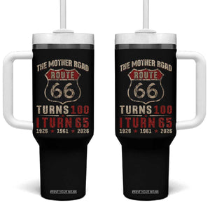 Route Highway 66 Turns 100 I Turn 65 Tumbler With Handle Vintage 1961 Road Sign 65th Birthday Gift