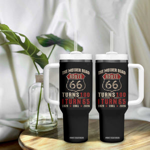 Route Highway 66 Turns 100 I Turn 65 Tumbler With Handle Vintage 1961 Road Sign 65th Birthday Gift