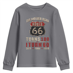 Route Highway 66 Turns 100 I Turn 60 Youth Sweatshirt Vintage 1966 Road Sign 60th Birthday Gift