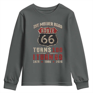 Route Highway 66 Turns 100 I Turn 60 Youth Sweatshirt Vintage 1966 Road Sign 60th Birthday Gift