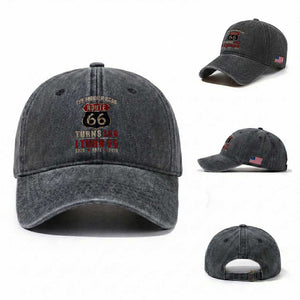 Route Highway 66 Turns 100 I Turn 55 Washed Cotton Baseball Cap Vintage 1971 Road Sign 55th Birthday Gift