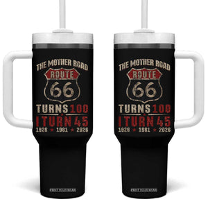 Route Highway 66 Turns 100 I Turn 45 Tumbler With Handle Vintage 1981 Road Sign 45th Birthday Gift