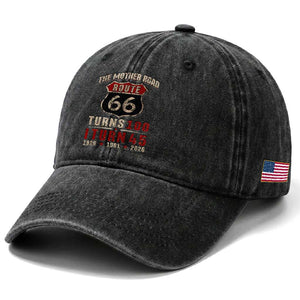 Route Highway 66 Turns 100 I Turn 45 Washed Cotton Baseball Cap Vintage 1981 Road Sign 45th Birthday Gift