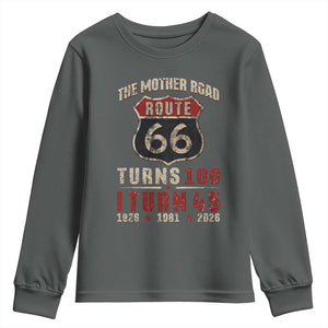 Route Highway 66 Turns 100 I Turn 45 Youth Sweatshirt Vintage 1981 Road Sign 45th Birthday Gift