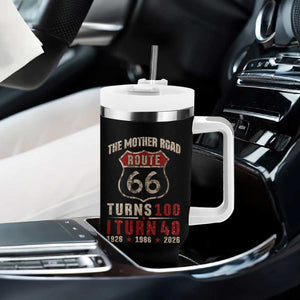 Route Highway 66 Turns 100 I Turn 40 Tumbler With Handle Vintage 1986 Road Sign 40th Birthday Gift