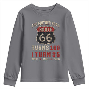 Route Highway 66 Turns 100 I Turn 35 Youth Sweatshirt Vintage 1991 Road Sign 35th Birthday Gift