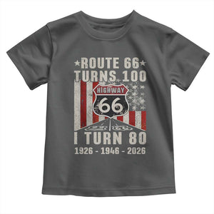 Route Highway 66 Turns 100 I Turn 80 Toddler T Shirt Vintage 1946 Born American Road Sign 80th Birthday Gift