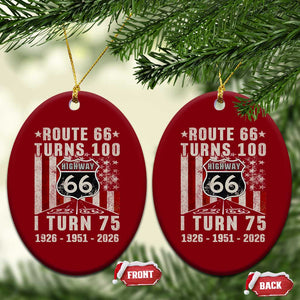Route Highway 66 Turns 100 I Turn 75 Ceramic Ornament Vintage 1951 Born American Road Sign 75th Birthday Gift