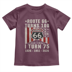 Route Highway 66 Turns 100 I Turn 75 Toddler T Shirt Vintage 1951 Born American Road Sign 75th Birthday Gift