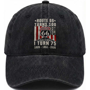Route Highway 66 Turns 100 I Turn 75 Washed Cotton Baseball Cap Vintage 1951 Born American Road Sign 75th Birthday Gift