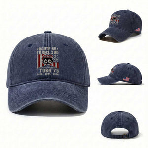 Route Highway 66 Turns 100 I Turn 75 Washed Cotton Baseball Cap Vintage 1951 Born American Road Sign 75th Birthday Gift