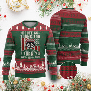Route Highway 66 Turns 100 I Turn 70 Ugly Christmas Sweater Vintage 1956 Born American Road Sign 70th Birthday Gift
