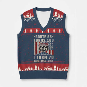 Route Highway 66 Turns 100 I Turn 70 V-Neck Knit Sweater Vest Vintage 1956 Born American Road Sign 70th Birthday Gift
