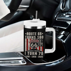 Route Highway 66 Turns 100 I Turn 70 Tumbler With Handle Vintage 1956 Born American Road Sign 70th Birthday Gift