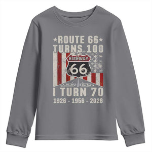 Route Highway 66 Turns 100 I Turn 70 Youth Sweatshirt Vintage 1956 Born American Road Sign 70th Birthday Gift