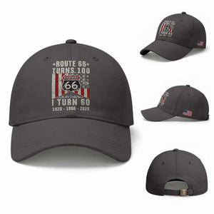 Route Highway 66 Turns 100 I Turn 60 Baseball Cap Vintage 1966 Born American Road Sign 60th Birthday Gift