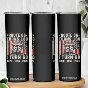 Route Highway 66 Turns 100 I Turn 60 Skinny Tumbler Vintage 1966 Born American Road Sign 60th Birthday Gift