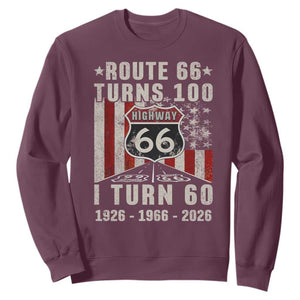 Route Highway 66 Turns 100 I Turn 60 Sweatshirt Vintage 1966 Born American Road Sign 60th Birthday Gift