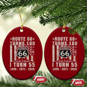 Route Highway 66 Turns 100 I Turn 55 Ceramic Ornament Vintage 1971 Born American Road Sign 55th Birthday Gift