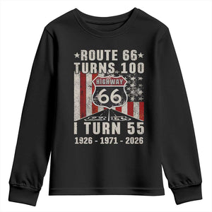 Route Highway 66 Turns 100 I Turn 55 Youth Sweatshirt Vintage 1971 Born American Road Sign 55th Birthday Gift