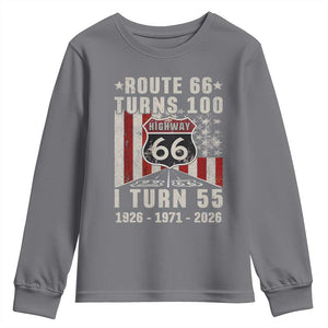 Route Highway 66 Turns 100 I Turn 55 Youth Sweatshirt Vintage 1971 Born American Road Sign 55th Birthday Gift