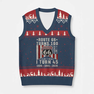 Route Highway 66 Turns 100 I Turn 45 V-Neck Knit Sweater Vest Vintage 1981 Born American Road Sign 45th Birthday Gift