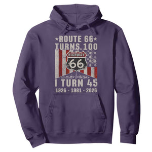Route Highway 66 Turns 100 I Turn 45 Hoodie Vintage 1981 Born American Road Sign 45th Birthday Gift