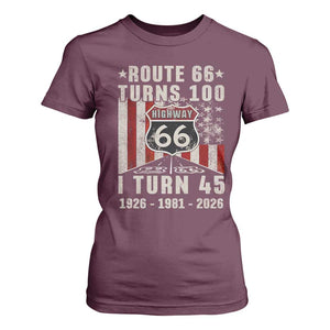 Route Highway 66 Turns 100 I Turn 45 T Shirt For Women Vintage 1981 Born American Road Sign 45th Birthday Gift