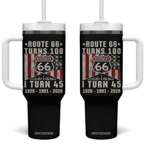 Route Highway 66 Turns 100 I Turn 45 Tumbler With Handle Vintage 1981 Born American Road Sign 45th Birthday Gift