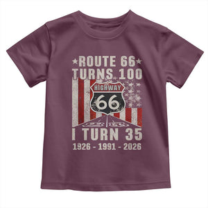 Route Highway 66 Turns 100 I Turn 35 Toddler T Shirt Vintage 1991 Born American Road Sign 35th Birthday Gift