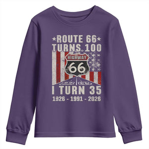 Route Highway 66 Turns 100 I Turn 35 Youth Sweatshirt Vintage 1991 Born American Road Sign 35th Birthday Gift