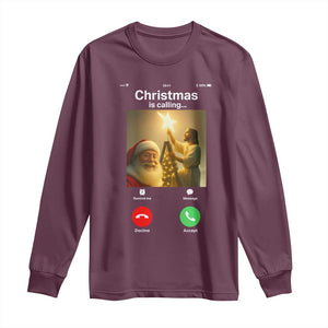 Funny Santa Jesus Video Call Long Sleeve Shirt TS14 Maroon Print Your Wear