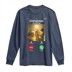 Funny Santa Jesus Video Call Long Sleeve Shirt TS14 Navy Print Your Wear