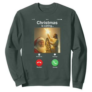 Funny Santa Jesus Video Call Sweatshirt TS14 Dark Forest Green Print Your Wear