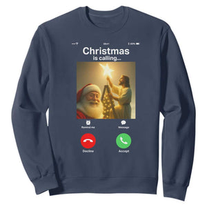 Funny Santa Jesus Video Call Sweatshirt TS14 Navy Print Your Wear