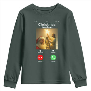 Funny Santa Jesus Video Call Youth Sweatshirt TS14 Dark Forest Green Print Your Wear