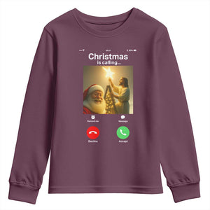 Funny Santa Jesus Video Call Youth Sweatshirt TS14 Maroon Print Your Wear