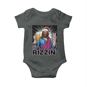 Jesus Christmas Baby Onesie Funny Drinking Beer Xmas Holiday TS14 Dark Heather Print Your Wear
