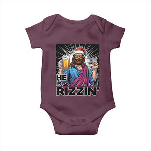 Jesus Christmas Baby Onesie Funny Drinking Beer Xmas Holiday TS14 Maroon Print Your Wear