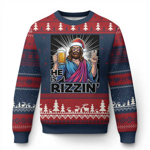 Jesus Xmas Ugly Christmas Sweater Funny Drinking Beer Xmas Holiday TS14 Navy Red Print Your Wear
