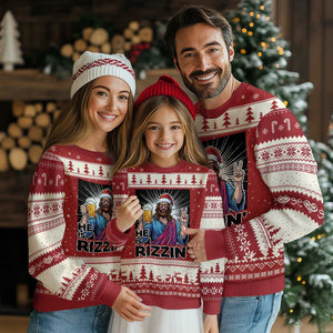 Jesus Xmas Ugly Christmas Sweater Funny Drinking Beer Xmas Holiday TS14 Red Beige Print Your Wear