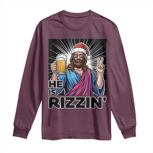 Jesus Christmas Long Sleeve Shirt Funny Drinking Beer Xmas Holiday TS14 Maroon Print Your Wear